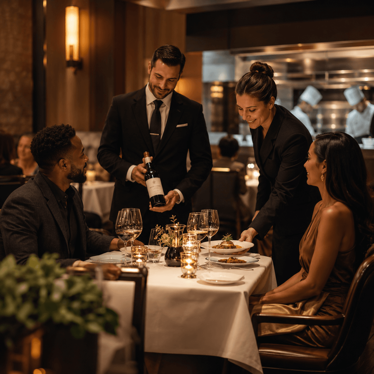 Chef plating a course in a fine dining kitchen